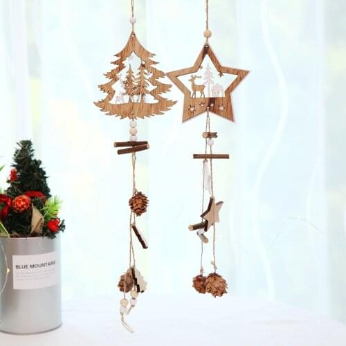 Christmas supplies wooden five-pointed star ornaments twine pine cone Christmas tree decoration pendants Christmas decoration ta