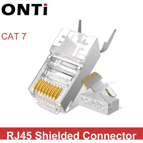 ONTi RJ45 Connector Network Cable Connector 10/50/100pcs Cat6a Cat7 RJ45 plug shielded FTP 8P8C Network Crimp Connectors