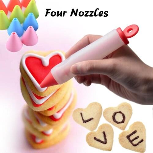 Pastry Cream Chocolate Decorating Syringe Silicone Plate Paint Pen With 4 Nozzles Cake Cookie Ice Cream Decorating Baking Tools