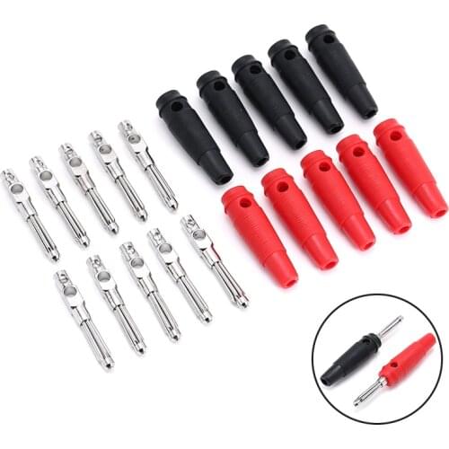 10pcs Red Black Stackable Banana Plugs 4mm Male Solderless Screw Type Banana Electrical Connector Copper