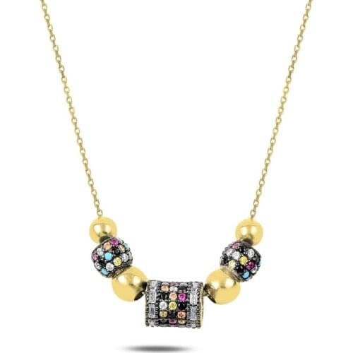 Silverlina Silver Zircon Stone Dangle Necklace