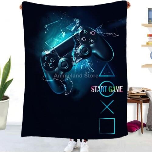 Blue Gamepad 3D Print Flannel Blanket For Beds Cartoon Throw Bedspread Sofa Warm Gift Kids Hot Sale Luxury Game Kids Gamer Gift