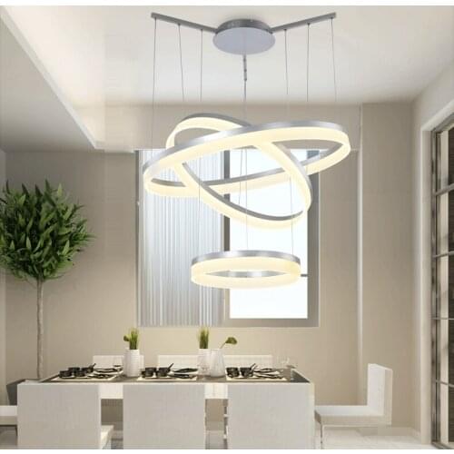 Round Ring LED Acrylic Pendant Lamp Hanging Light,Lustre Suspension Drop Luminaire for Dining Room Home Decor(Silver Rim Only)