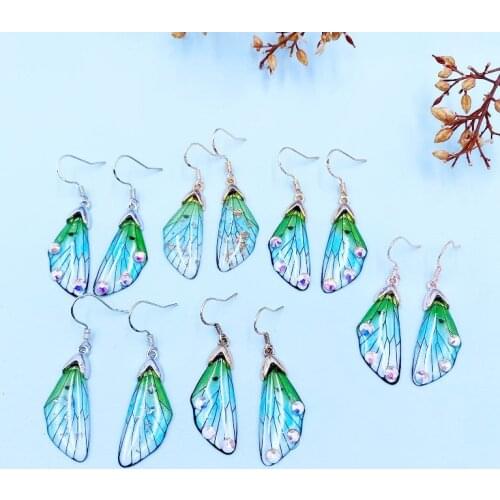 Wonderful Neon Green Shiny Rhinestone Cicada Wings Earring Cute Butterfly Gradient Pink Blue Sequins Long Drop Earring Oorbellen