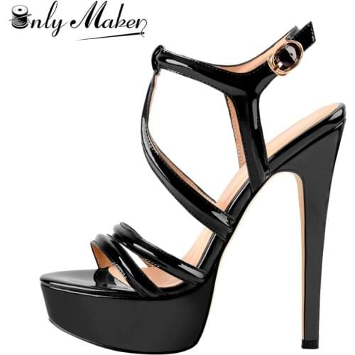 Onlymaker Womens 2020 NEW Sexy Sandals Open Toe Platform Patent Leather Upper T-Strappy Slingback Heeled Sandals Big Size 5-15