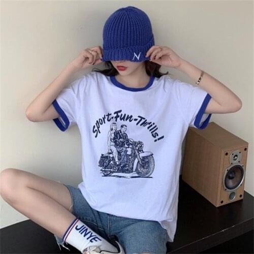 Womens T-shirts Tops Japanese Kawaii Ladies Ulzzang Vintage Letter Print Tshirt Female Korean Harajuku Clothes For Women