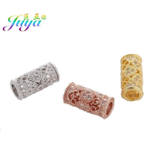 Ali Moda Gold/Rose Gold Micro Pave Zircon Hollow Heart Pattern Metal Charm Beads For Women Beadwork Perles Jewelry Making