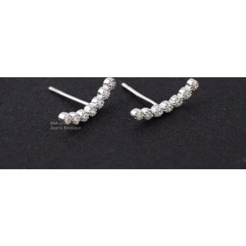 Sterling Silver Cubic Zirconia Curved line Post Stud Earrings Women Jewelry A1022