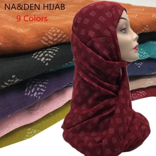 90*180cm grid Over Size Women Viscose Bubble Cotton Scarf Muslim Hijab Scarf Turban Head Wrap Solid Color Scarves High Quality