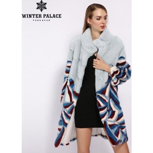 WINTER PALACE 2019 Fashion Winter Medium Length Import Mink Coat Standing Collar Young Slim Stitching Real mink Fur Coat Warm