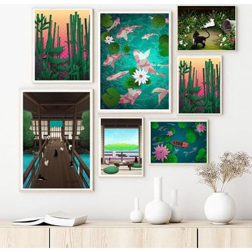 Gold Fishes Black Cat With Fish Poster Art Canvas Painting Print Living Room Home Decor Modern Wall Art Oil Painting Decoration