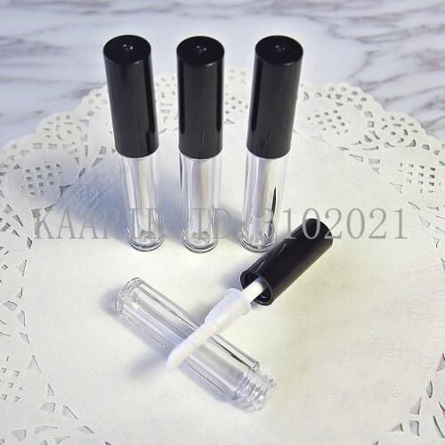 1ML 50pcs Mini Cosmetic Liquid Lipstick Refillable Container, Empty DIY Plastic Clear Lip Gloss Tube N Black Cap,Lip Beauty Tool