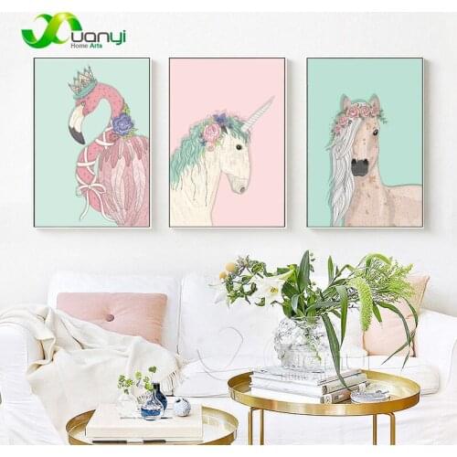 1 Panel Nordic Animal Wall Art Canvas Prints Nordic Horse Oil Painting Modular Wall Picture For Kids Home Decoraction Unframed
