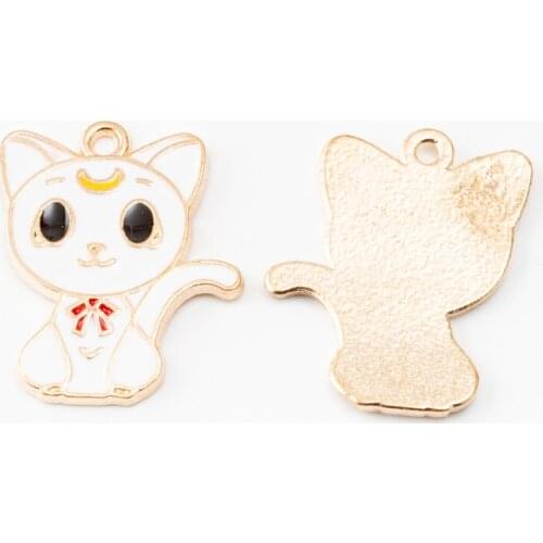 10pcs Enamel Cat Charm Pendant For Women Necklace Pendant Making Alloy Beads Fit Bracelet DIY Jewelry Accessory js2135