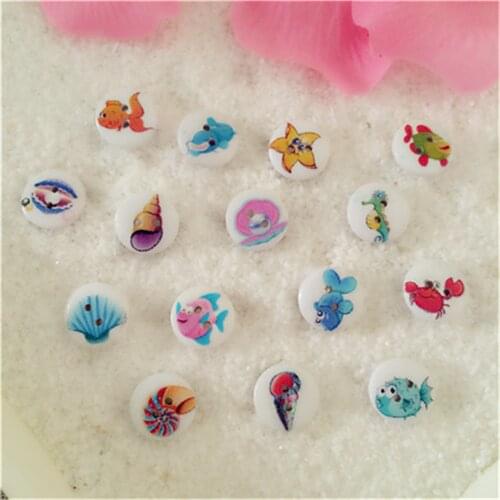 100pcs 15mm Mixed Sea Fishes Round Wood Buttons Scrapbooking Cartoon 2 Holes DIY Button Crafts Sewing Accessories