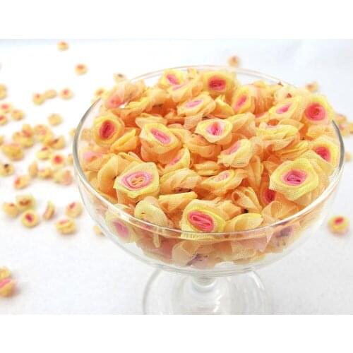 100 Pieces Chiffon Rose Flower Buds|Ombre Color|Flower Applique|Fabric Flower|Baby Doll|Craft Bow|Accessories Making