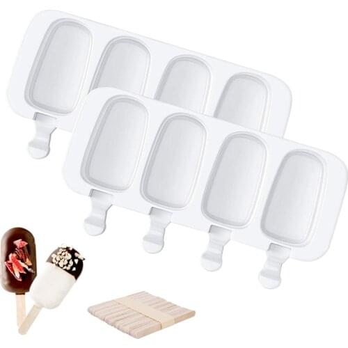 2 Pack Popsicle Molds, 4 Cavities Homemade Silicone Popsicle Molds Cake Mold with 50 Wooden Sticks for DIY Ice Popsicle
