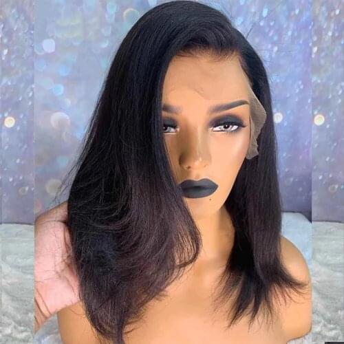 250Density Yaki Straight Bob Human Hair Wig Lace Front Wigs 360 Lace Frontal Wig for Women Preplucked Natural Hairline Glueless