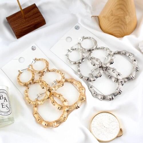 Punk Hiphop Round Earings Oorbellen Orecchini 3Pairs/Sets Mix Size Bamboo Joint Hoop Earrings Fashion Tone Big Circle Hoops 9cm