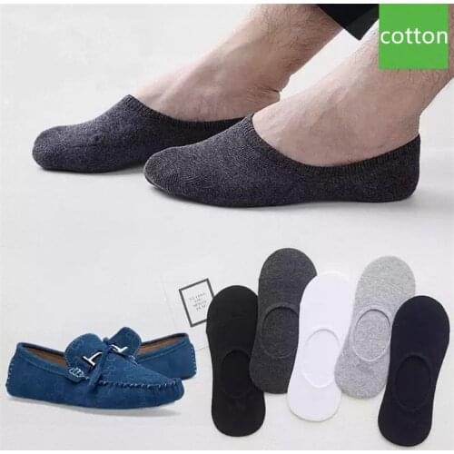 5 Pairs/Lot New Cotton Men Invisible Socks Men Sock Slippers Silicone Soft Breathable Sweat absorpt Anti-skid Solid Summer Socks