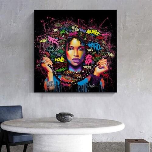 Abstract Graffiti Afro Hair Women Canvas Painting Prints Modern Lady Wall Art Poster And Prints Graphic Home Decoration Unframed