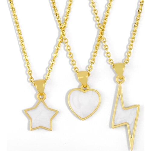 FLOLA Gold Chain Star Lightning Necklace For Women Copper Enamel Heart Necklace Pendants Statement Jewelry Women Gifts nker42