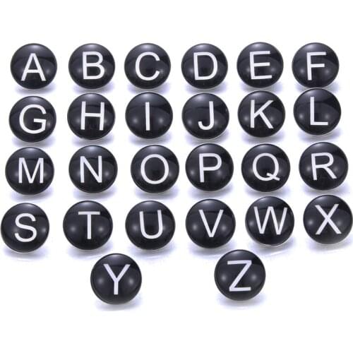 Black Letters Rhinestone Metal Glass Round 12mm 18mm Snap Button Jewelry Alphabet A-S DIY Jewelry fit Snap Jewelry