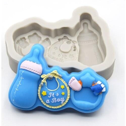 Babys bottle bib toy shape chocolate sugarcraft candy jelly silicone mold birthday cake decoration mould diy baking tools
