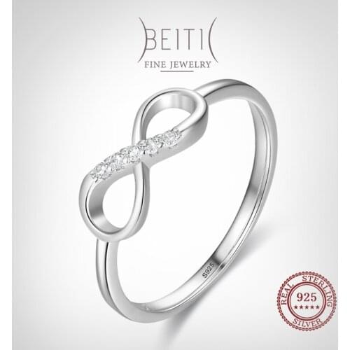 Beitil Exquisite Genuine 925 Sterling Silver Infinite Love Clear Zircon Rings For Women Classic Wedding Statement Jewelry