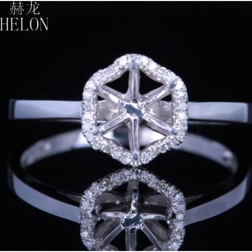 HELON Solid 10k White Gold Natural Diamonds Semi Mount Engagement Wedding Women Trendy Fine Jewelry Ring Fit Round Cut 6-6.5mm
