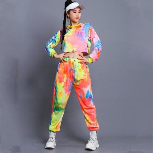 Camouflage Suit Hip Hop Cloth Multicolor Sweatshirt Causal Pants For Women Jazz Ballroom Dance Stage Outfits Rave Clothes XS2179