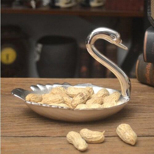 Creative swan alloy metal dry fruit plate silver gold plated snacks plate tableware table wedding party decoration gift 879B