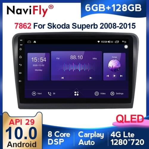 6G + 128G QLED RDS Carplay Android 10 Car Radio Multimidia Video Player Navigation GPS For Skoda Superb 2 B6 2008-2015 Head Unit