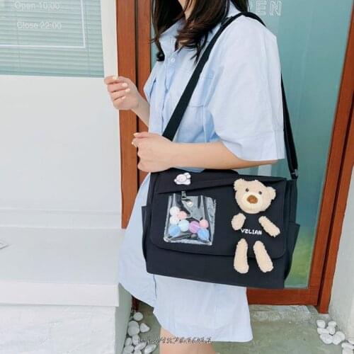 Cartoon Canvas Diagonal Cross Bag Youth Fashion Casual Version Ladie Large Capacity Shoulder Bag Solid Color Women Messenger Bag