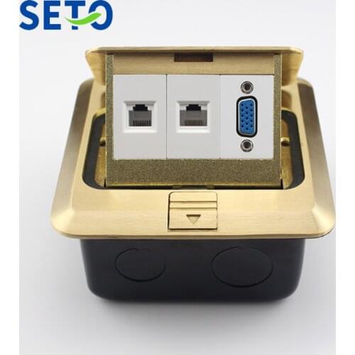 SeTo Pop-up Type Floor Socket Network Lan RJ45 Cat5e+ RJ11 Cat3 Tel + VGA Wall Plate Keystone Floor Receptacle