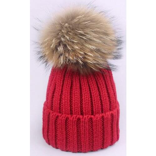 New Winter Wool Knitted Hat Beanies Girl Female Cute Warm Hats With Real Fur Pom Poms Women Girl Beanie Warm Knitted Bobble Cap