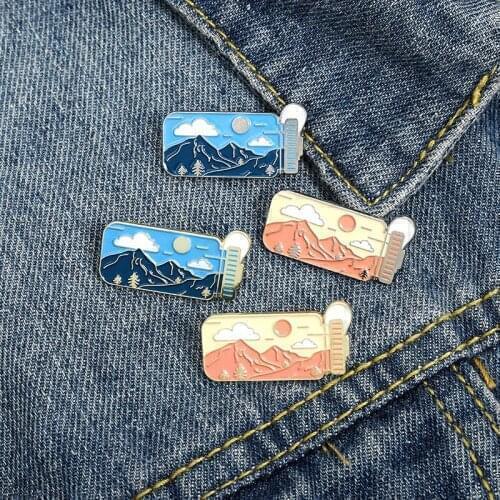 Clouds Mountains Enamel Brooch Pin Cartoon Outdoor Landscape Brooches For Women Men Hat Badge Brooches Jewelry