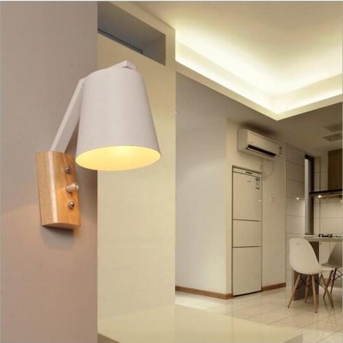 Nordic solid wood wall lamp bedside reading lamp study room living room video wall wood Korean Korean LED milk light