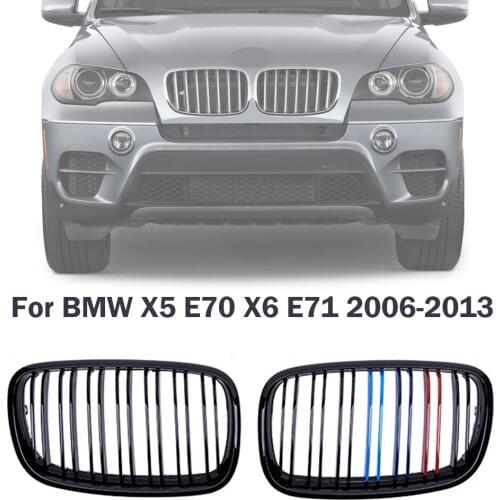 Car Front Bumper Grille Cover Trim For BMW X5 X6 E70 E71 2006-2013 M-Color Kidney Grilles Dual Slat Style Replacement Grill