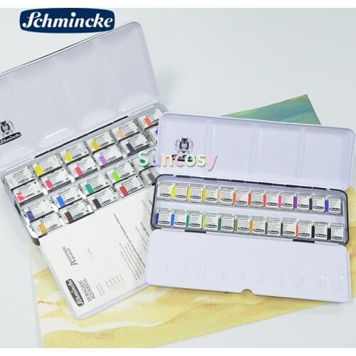 Schmincke AKADEMIE & HORADAM 12 24 Colors Professional Solid Watercolor Paints/Pigments Half/Full Pan Solid Aquarell Paints