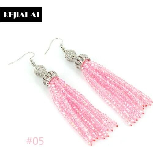 2017 Hot Selling Bohemian Glass Crystal Beads Tassel Earrings Hanging Drops Multi Colors Beads Tassel Crystal Charm Long Dangle