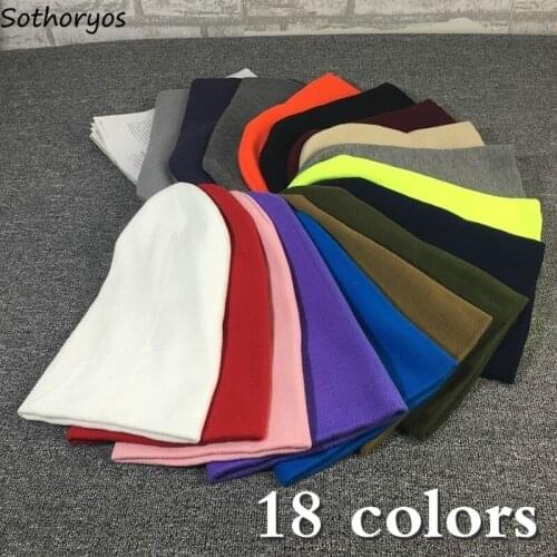 Beanies Women Solid Knitted Multicolor Chic Fashion Ins Skullies Caps Kpop Acrylic Soft Warm Unisex Ulzzang 18-color New Retro