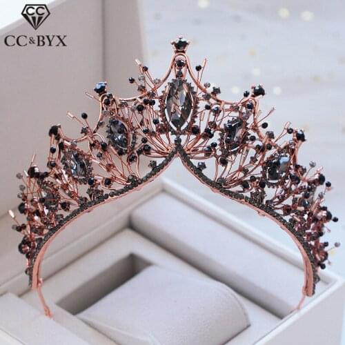 CC wedding jewelry crown tiara hairbands baroque style engagement hair accessories for bride water drop black cubic zircon XY373