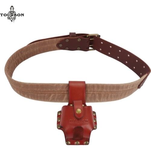 Tourbon Genuine Leather Tape Measure Holder Tool Measuring Holster with Workshop Canvas Leather Tools Belt(One set)