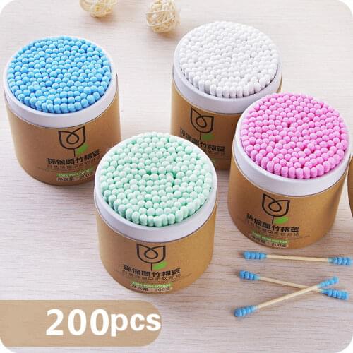 Baby Cotton Swabs 200pcs/Box Bamboo Wood Sticks Soft Cotton Buds Cleaning of Ears Tampons Cotonete Pampons Health Beauty