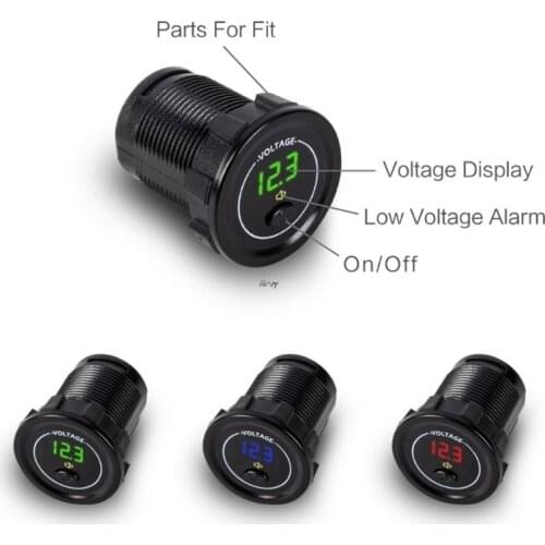 Waterproof Motorcycle Boat Car DC 12V 24V 30V LED Voltmeter Display Voltage Meter with ON OFF Switch Low Voltage Alarm