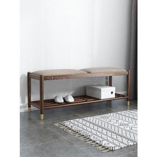 All solid wood shoe changing stool, light luxury shoe rack, entrance porch stool, modern minimalist Japanese walnut color Nordic