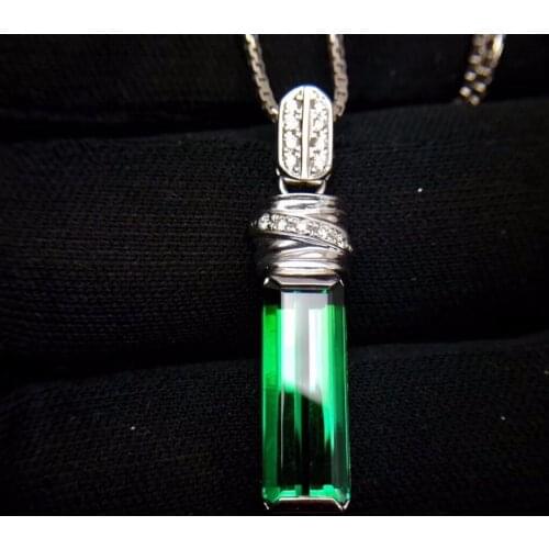Fine Jewelry Real 18 K Rose Gold 100% Natural Green Tourmaline 5.6ct Female Diamonds Gemstone Diamond Womens Pendants Necklaces