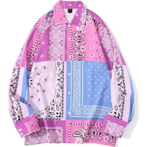 Plus Size Tops Trendy Ladies Shirts 2021 Autumn Japan Patchwork Bandana Shirt Print Streetwear Shirts Long Sleeve Blouse