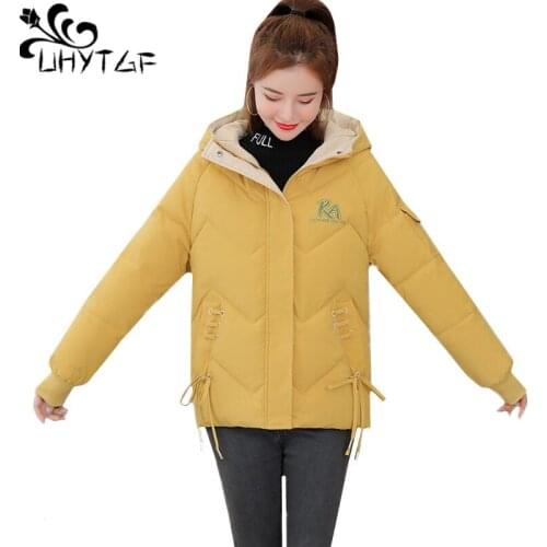 UHYTGF Parker Women Student winter jacket Hooded casual warm3XL Plus size cotton coat Korean Thicken loose short tops women 1250
